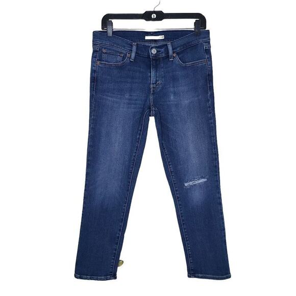 Levi's Womens Jeans, Dark Wash Distressed Boyfriend Jeans, Sz 30 - Picture 1 of 9